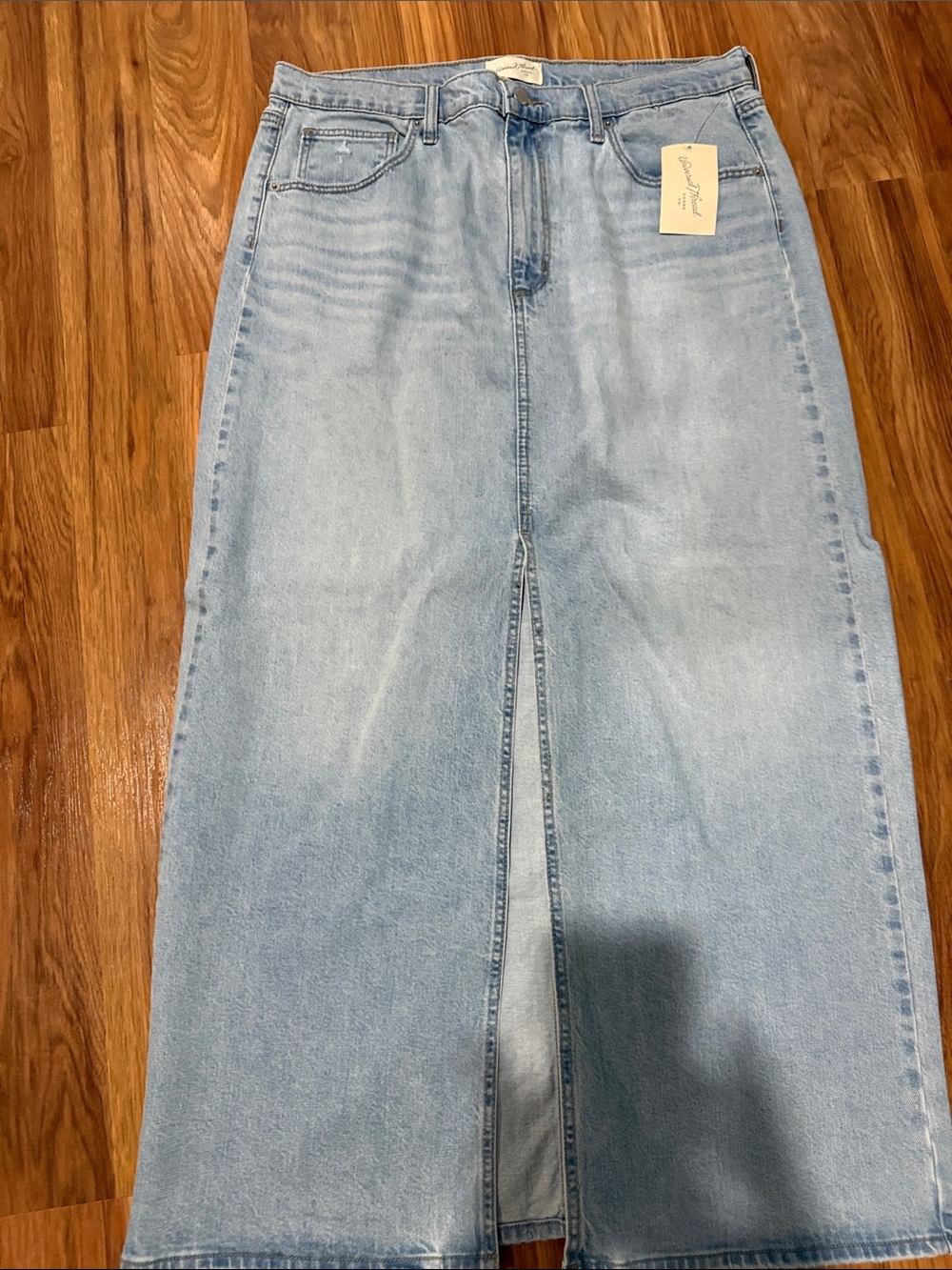 Light Wash Women's Denim Long Skirt with Front Slit